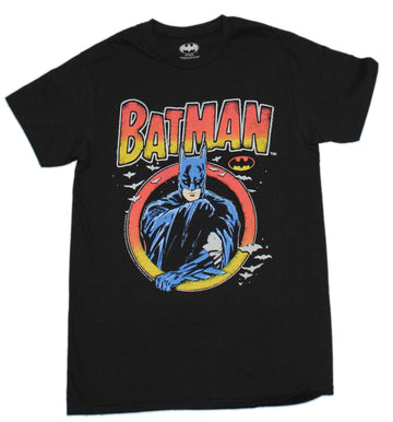 Batman Mens T-shirt - In Circle Under Logo Surrounded by Bats