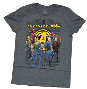 Infinity War Mens T-Shirt - Multiple Movies Heroes Gathered Round the Avengers Logo