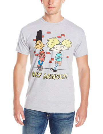 Hey Arnold Mens T-Shirt - Gerald and Arnold Hanging Out Over Logo