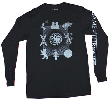 Game of Thrones Mens Long Sleeve T-Shirt - 9 Houses Sigil & Word Sleeves