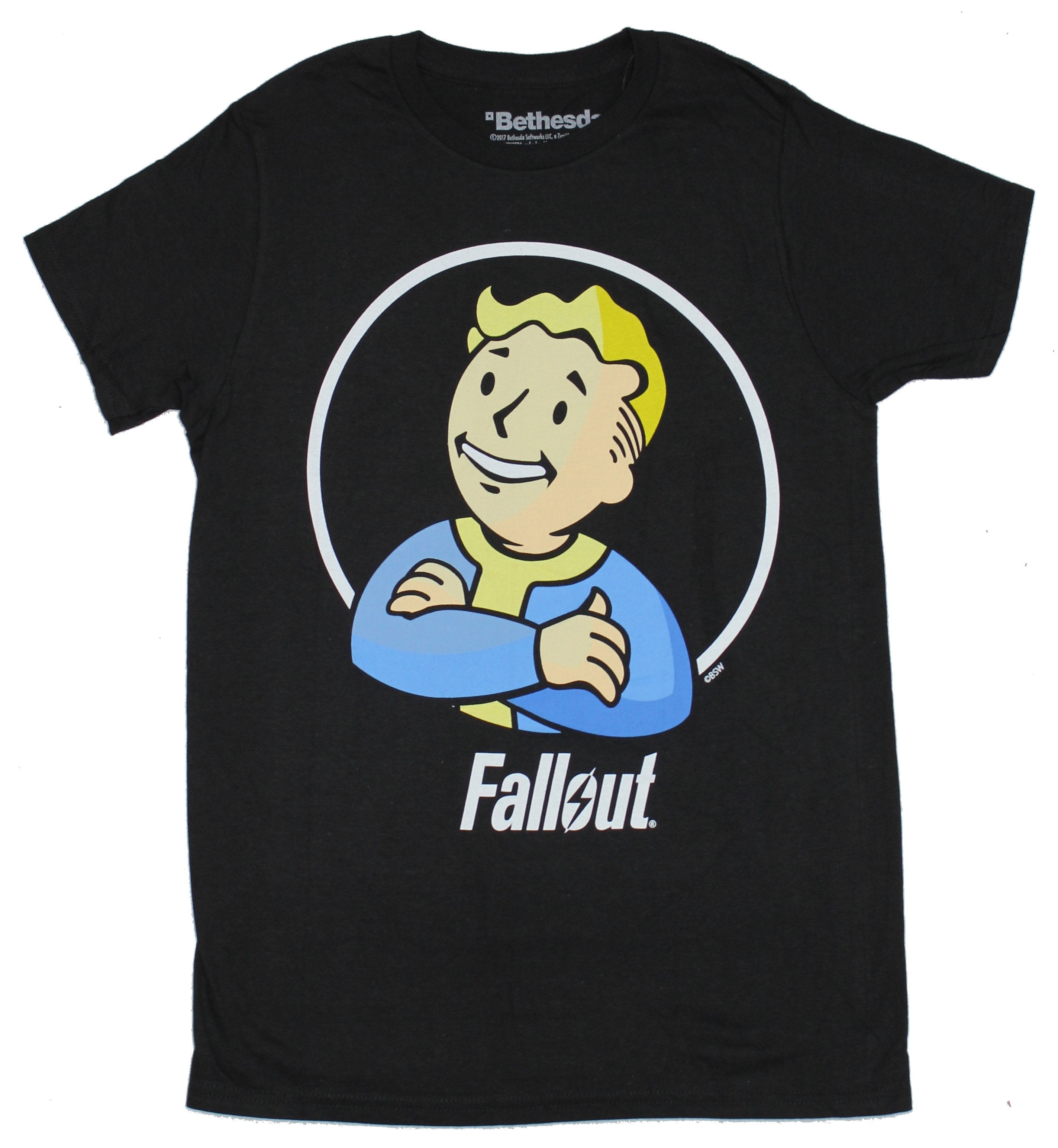Fallout Mens T-Shirt - Pip Boy Arms Crossed Circle Image
