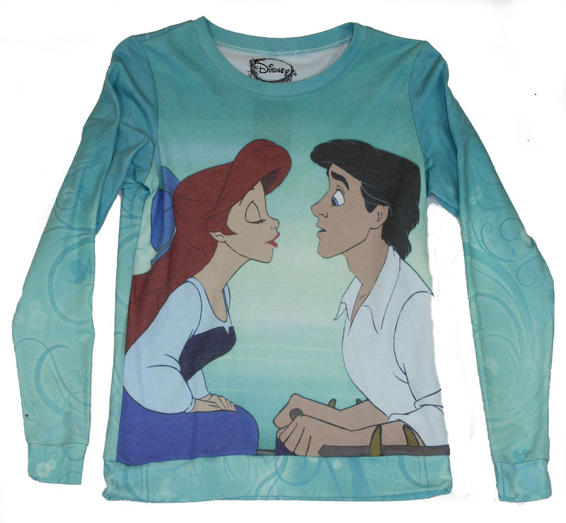 Little Mermaid Girls Juniors Light Sweatshirt - "Kiss the Girl" Allover Image - Inmyparentsbasement.com