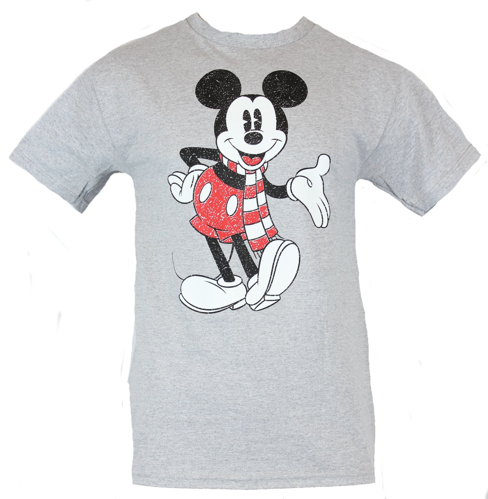 Mickey Mouse Disney Mens T-Shirt -  Distressed Happy Mickey in Scarf Image - Inmyparentsbasement.com