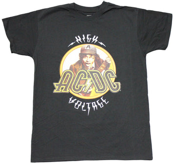 AC/DC Mens T-Shirt - Angus Guitar Player over Name High Voltage