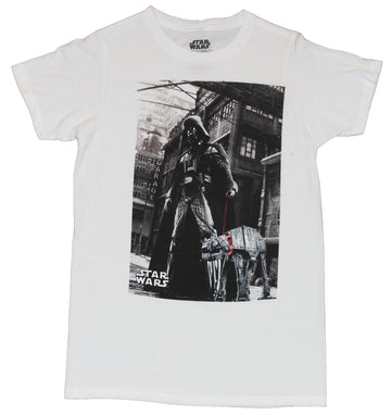 Star Wars Mens T-Shirt -  Darth Vader with AT AT on Red Leash in the City