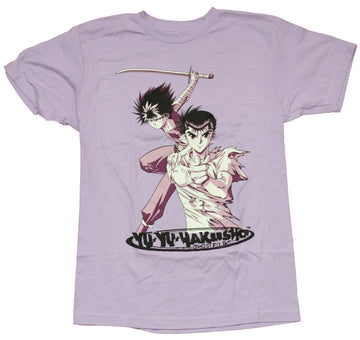 Yu Yu Hakusho Mens T-Shirt - White Purple Tinted Duo Over Logo