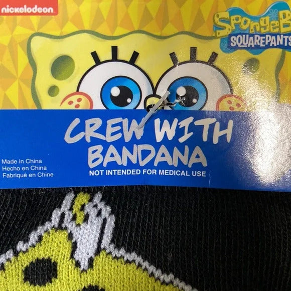 Nickelodeon SpongeBob Squarepants Men’s Crew Socks Set With Bandana Shoe Size 6-12