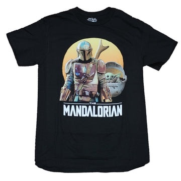 Star Wars The Mandalorian Mens T-Shirt - Colorful Mando & Child Over Logo