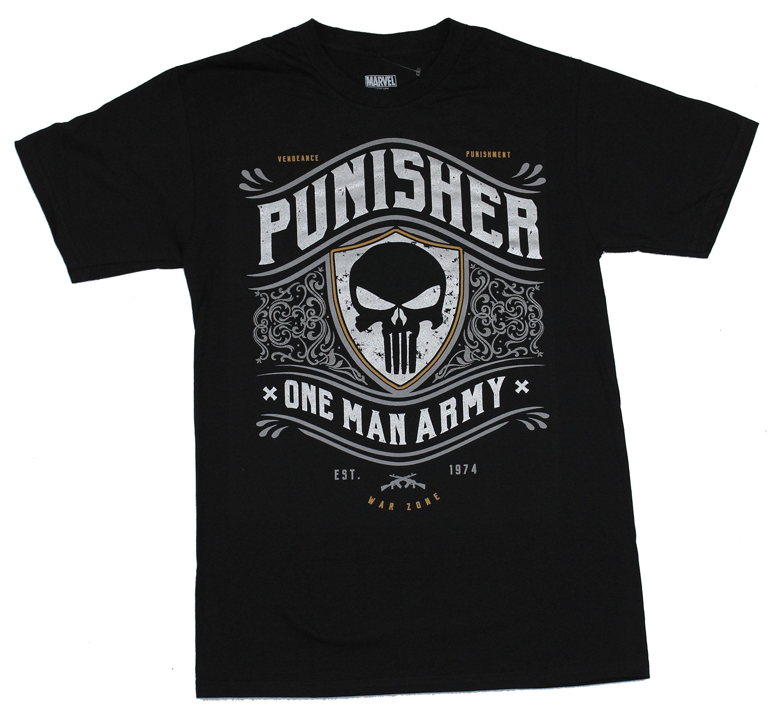 The Punisher (Marvel) Mens T-Shirt - One Man Army Silver Foil Ornate Design