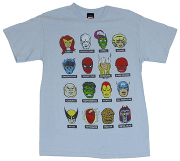 Marvel Comics Mens T-Shirt  - spider2man, Iron Man, And Captain America Heads