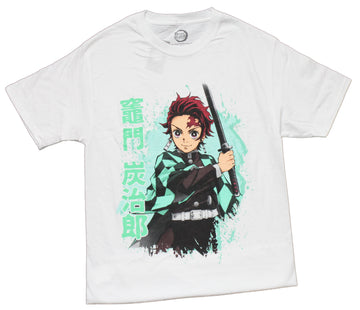 Demon Slayer Mens T-Shirt - Tanjiro Splatter Background & Kanji