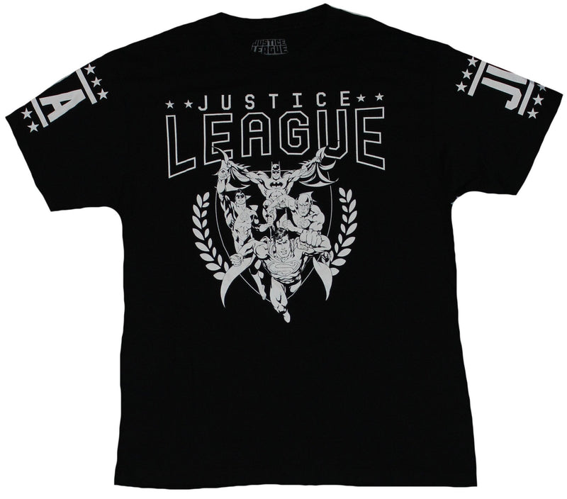 Justice League Mens T-Shirt - Rushing White Heroes In  Ivy Crest Image