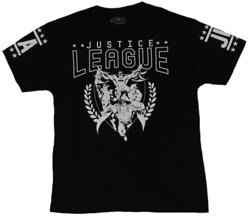 Justice League Mens T-Shirt - Rushing White Heroes In  Ivy Crest Image