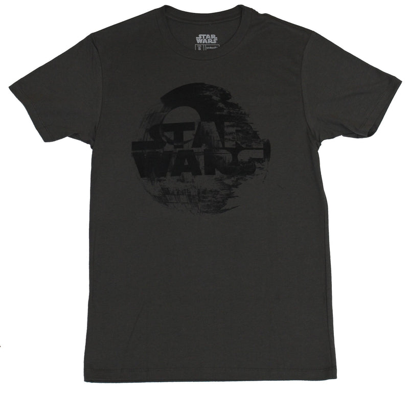 Star Wars Mens T-Shirt - Distressed Star Wars Death Star Word Logo Image