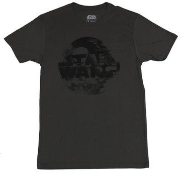 Star Wars Mens T-Shirt - Distressed Star Wars Death Star Word Logo Image