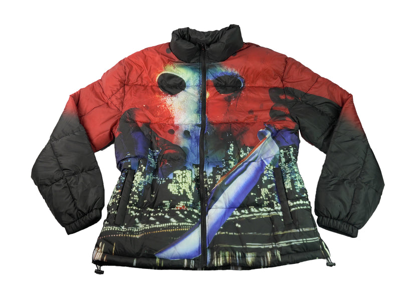 Friday the 13th Bloody JAson Mask Movie Poster Mens Zip Up Puffer Jacket