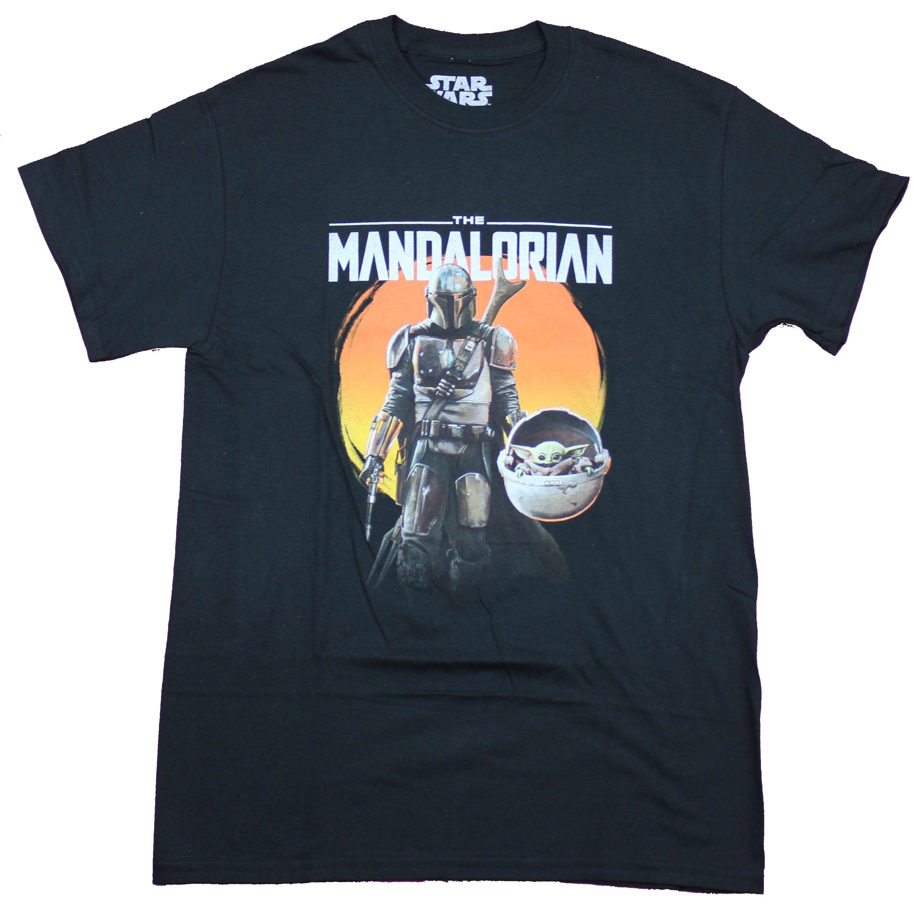 Star Wars The Mandalorian Mens T-Shirt  - Mando & Child Orange Circle