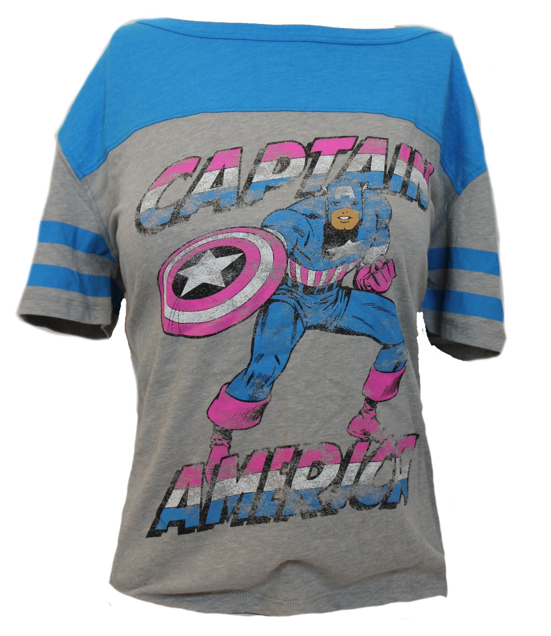 Captain America Marvel Comics Girls Juniors T-Shirt - Distressed Jesery Style