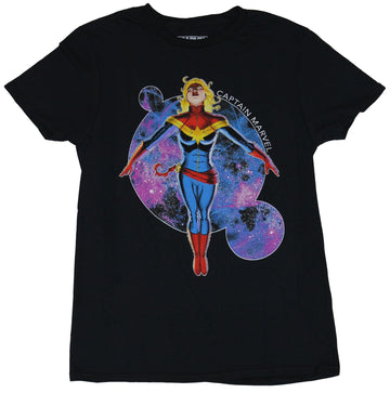 Captain Marvel (Marvel Comics) Mens T-Shirt -  Flying Over Purple Circles