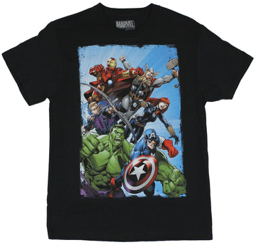 The Avengers Mens T-Shirt - Comic Style Movie Team Under Blue Sky