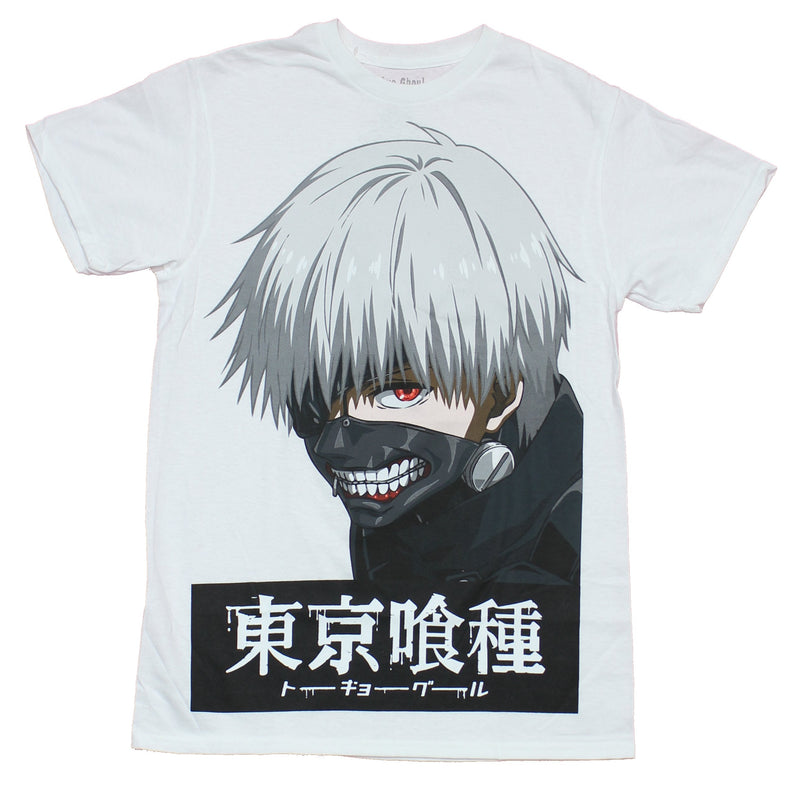 Tokyo Ghoul Mens  T-Shirt - Giant Ghoul Face Over Kanji Image