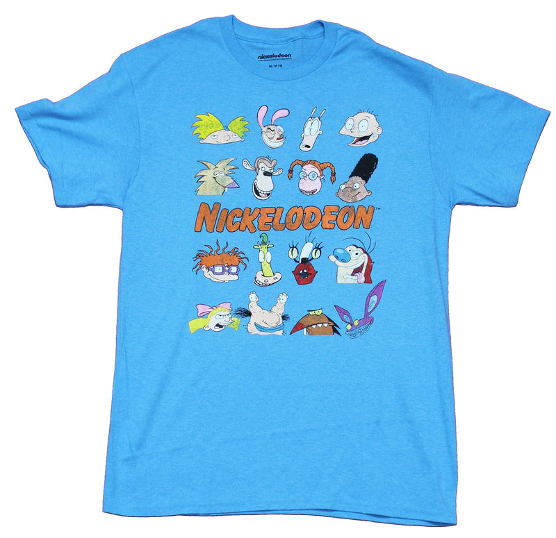 Nickelodeon Mens T-Shirt - 16 Nicktoon Heads Distressed Image
