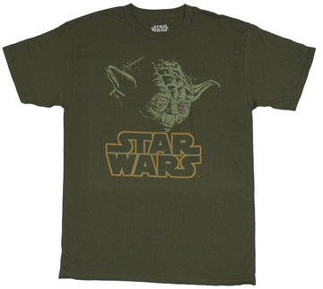 Star Wars Mens T-Shirt - Yoda Face In Shadow Over Logo Image