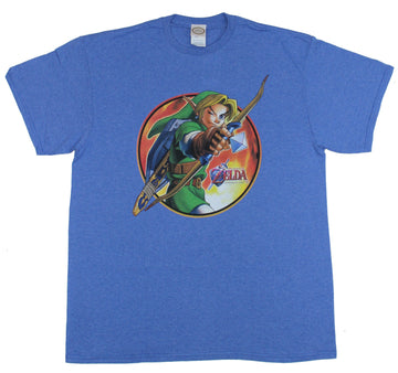 Legend of Zelda Mens T-Shirt - Ocarina of Time Drawn Bow Link Circle Image