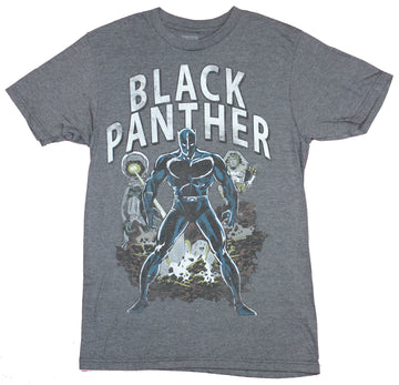 Black Panther Mens T-Shirt- Distressed Standing Proud Under White Logo