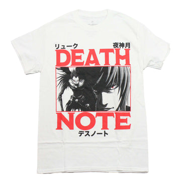Death Note Mens T-Shirt - Winged Ryuk Centered Between Red Logo Kanji