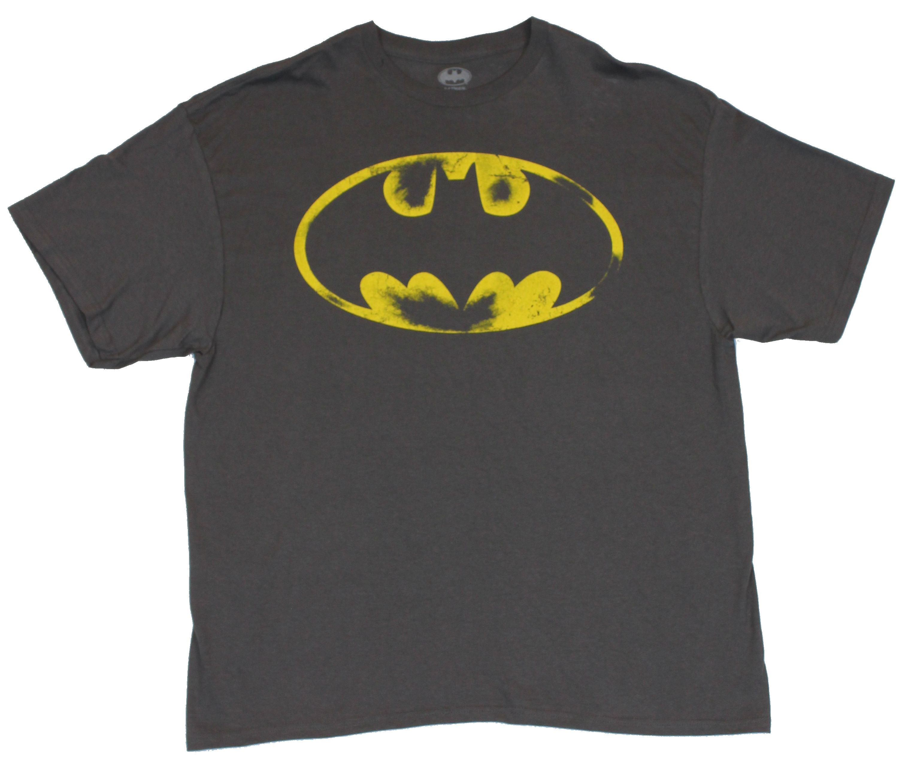 Batman (DC Comics)  Mens T-Shirt - Basic Distressed Classic Yellow Logo Image