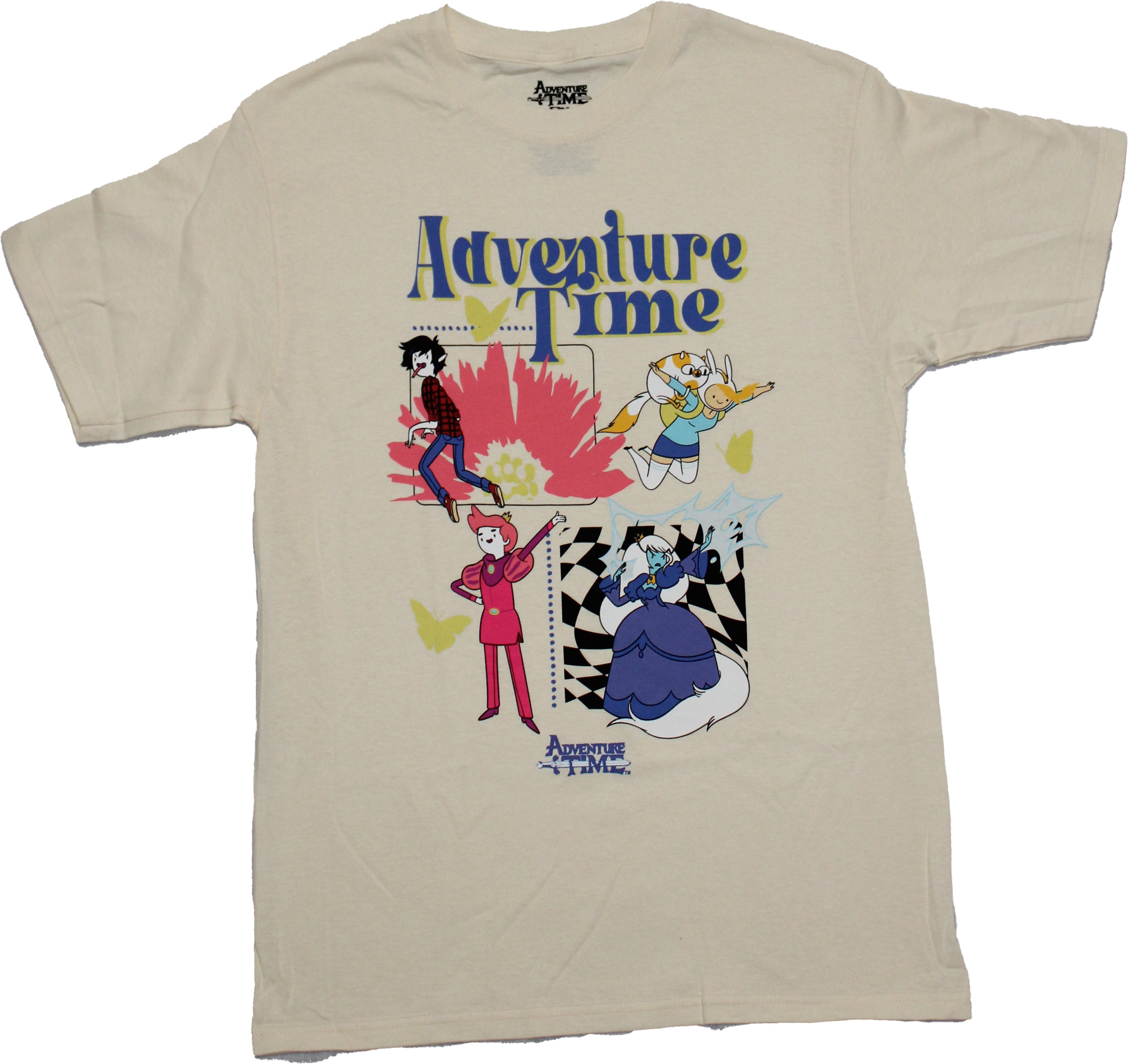 Adventure Time Mens T-Shirt - 4 Cast Scenes Under Logo