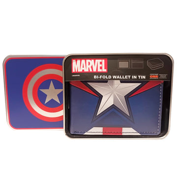 Marvel Avengers Captain America Bifold Wallet in a Decorative Tin Case, Multi