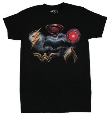 Justice League Mens T-Shirt - Movie Style Logo's Around Batman Logo