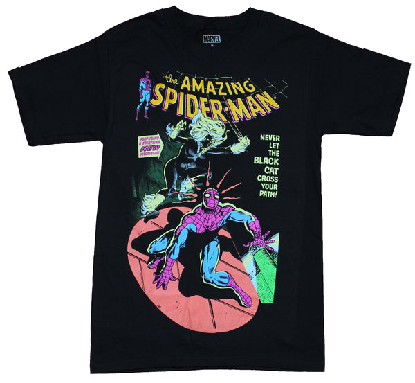 Spider-man Mens T-Shirt - Day Glow Style Attacking Black Cat