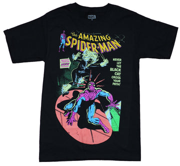 Spider-man Mens T-Shirt - Day Glow Style Attacking Black Cat