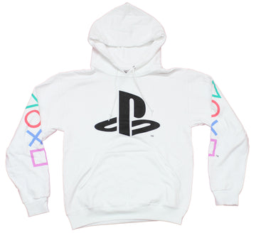 PlayStation Mens Pullover Hoodie - Black Logo Button Symbol Sleeves