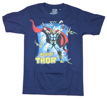 Thor  Mens T-Shirt  - Mighty Thor Arms Raised Electrified Image With Logo