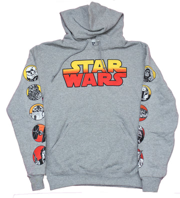Star Wars Mens Pullover Hoodie- Red Yellow Logo Circle Sleeves