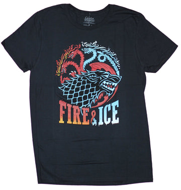 Game of Thrones Mens T-Shirt - Fire & Ice Targaryen Stark Sigle Blue & Red