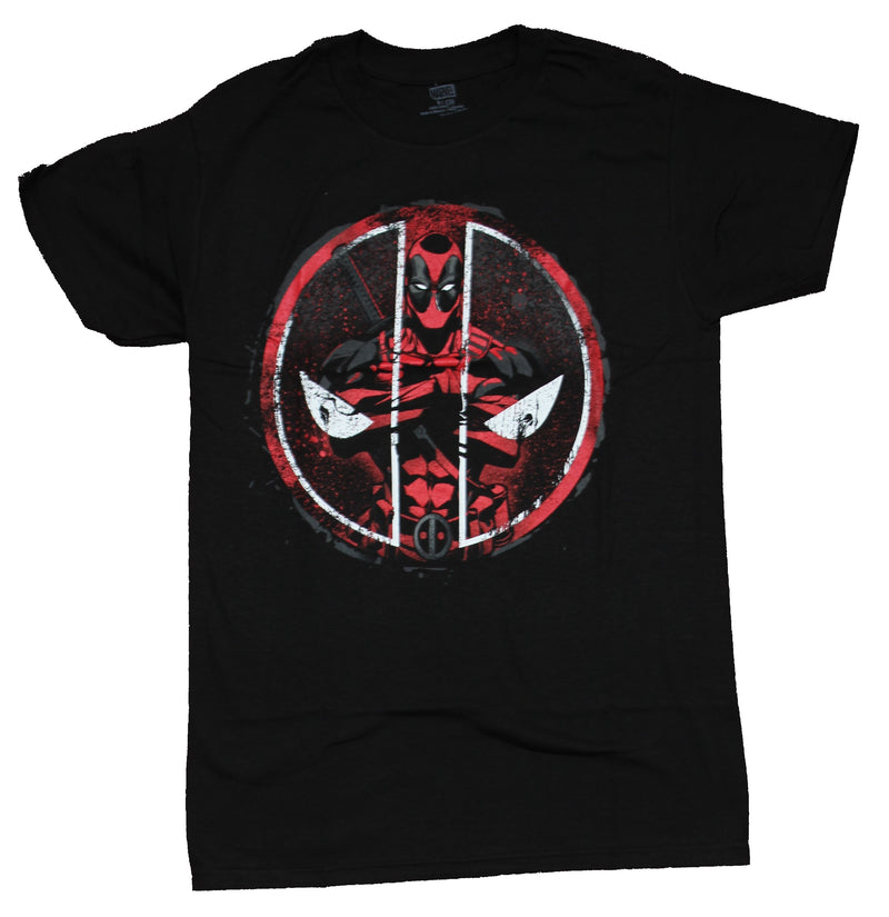 Deadpool Mens T-Shirt - Arms Crossed In Splattery Logo