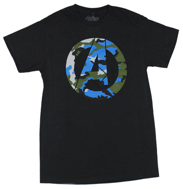 Avengers (Marvel Comics) Mens T-Shirt - Blue Green Camo Logo