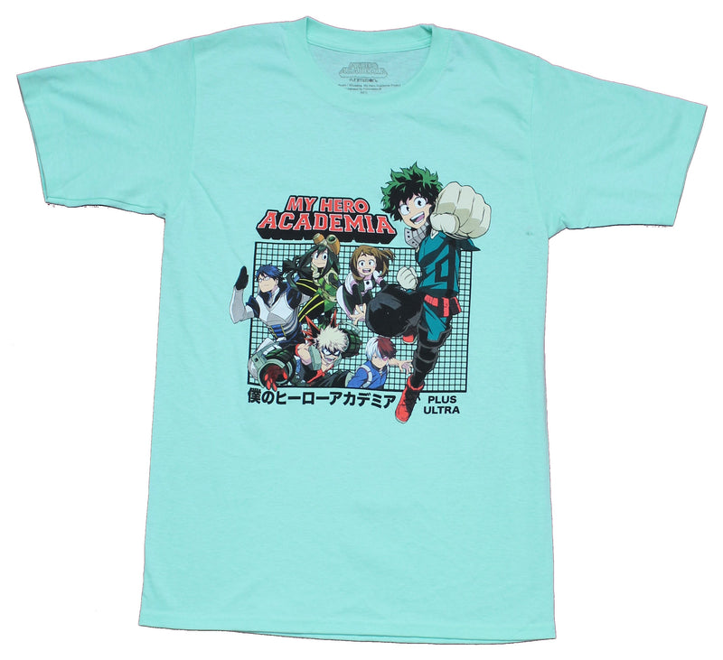 My Hero Academia Mens T-Shirt - Deku Leads Class 1A Over Grid - Inmyparentsbasement.com