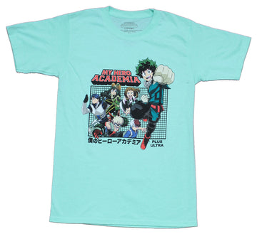 My Hero Academia Mens T-Shirt - Deku Leads Class 1A Over Grid