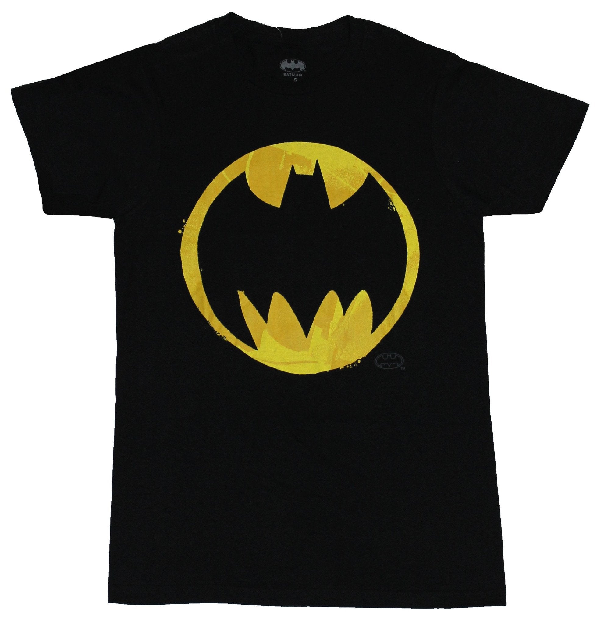Batman (DC Comics) Mens T-Shirt - Circle Sharp Bat Logo  Yellow Orange color