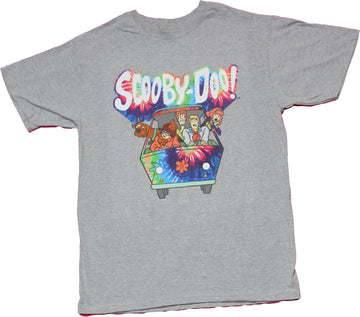 Scooby Doo Mens T-Shirt - Gang in Van Scary faces Tie Dye Under Logo