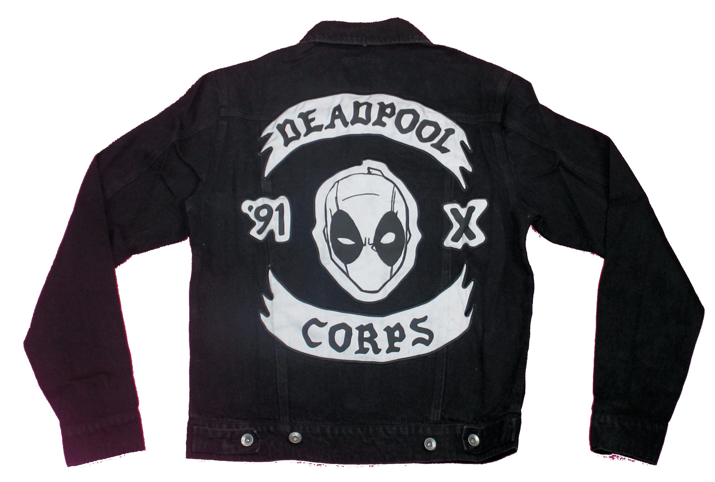 Deadpool Mens Denim Jacket - Mercs for Money 91 X Corps
