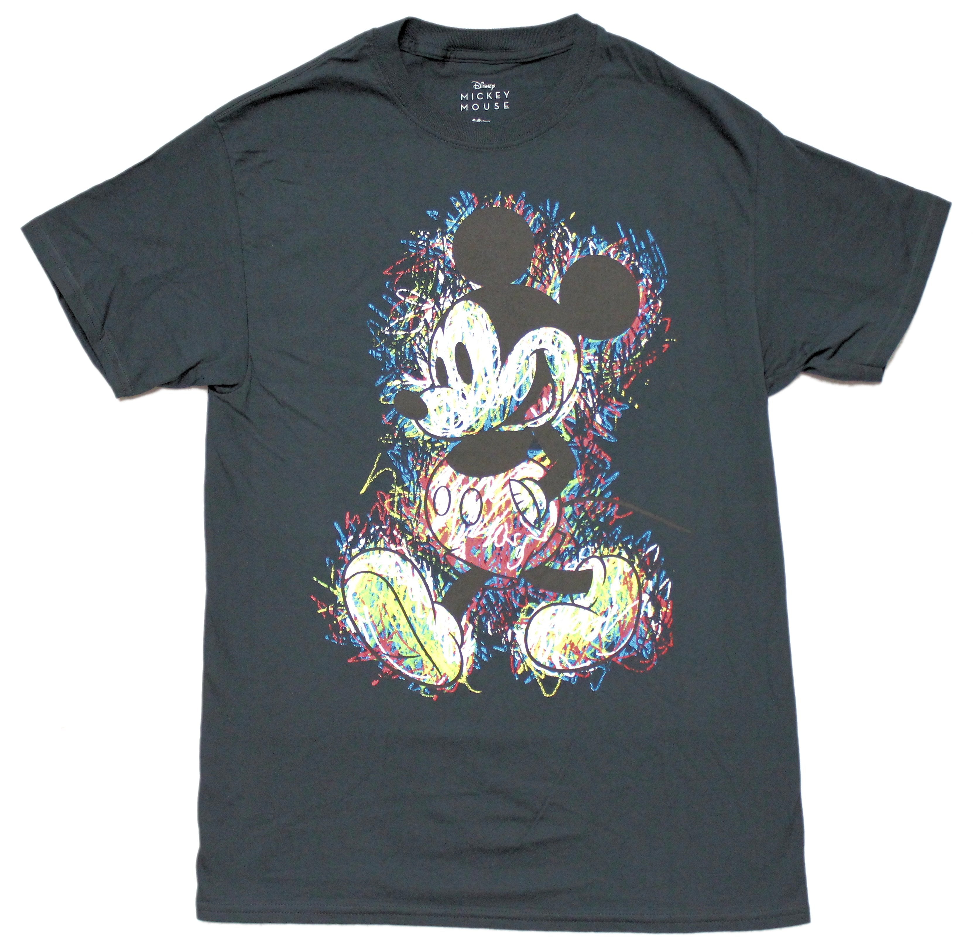 Mickey Mouse Mens T-Shirt - Walking Pose Colorful Scribble Design