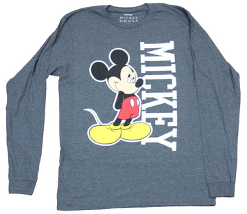 Mickey Mouse Mens Long Sleeve T-Shirt - Coy Mickey Next to Vertical Name