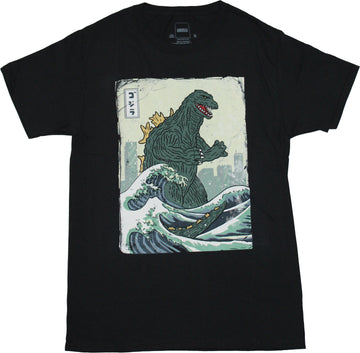 Godzilla Mens T-Shirt -   Godzilla Great Wave off Kanagawa Hokusai Crossover